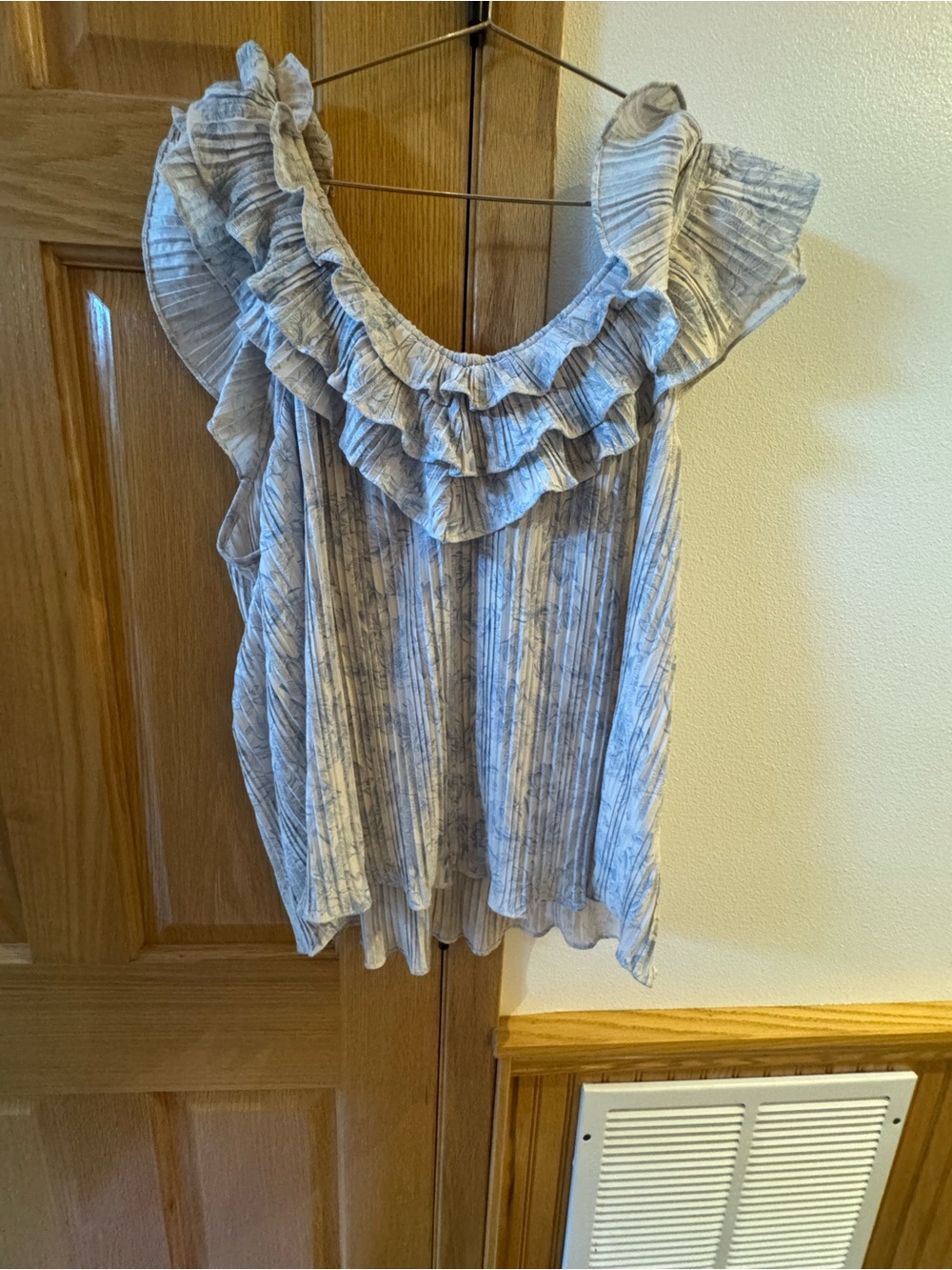 Express Light Blue Ruffle Neck Blouse
